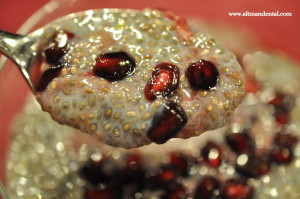 chia pudding on spoon