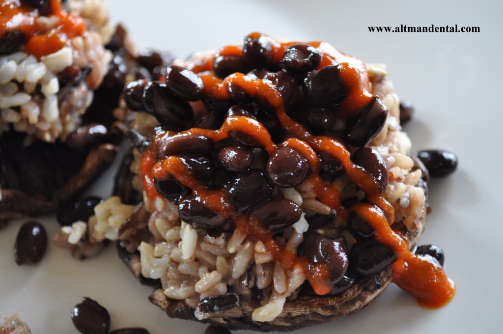 Balsamic Roasted Portobello Mushroom with Rice and Beans top 