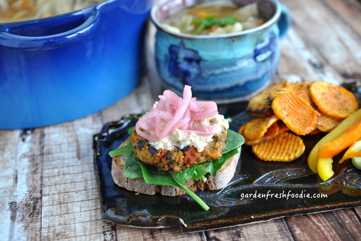 Veggie Burger, Soup, and Fries