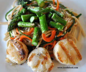 Asian Noodle Salad and Grilled Scallops