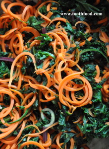 Sprialized carrots and sauteed kale