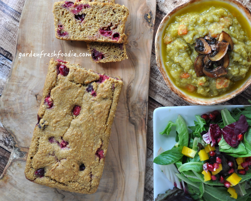 Pumpkin Cranberry Loaf With Split Pea Soup and Salad
