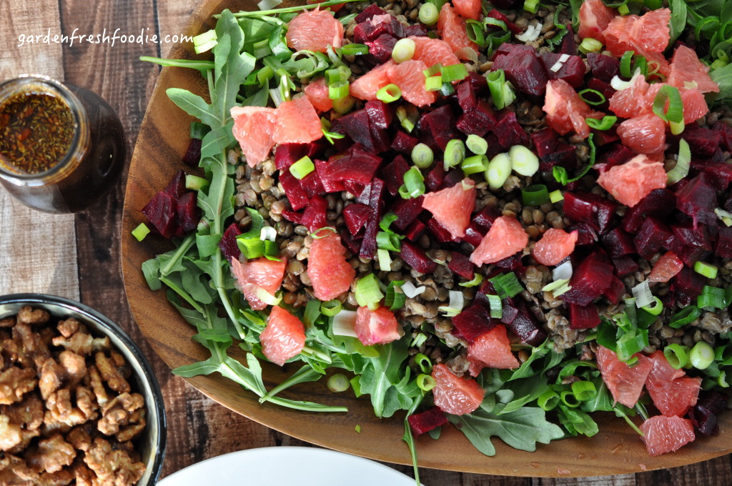 Platter of Winter Lentil Salad With Oil Free Balsamic Vinaigrette With Maple Walnuts