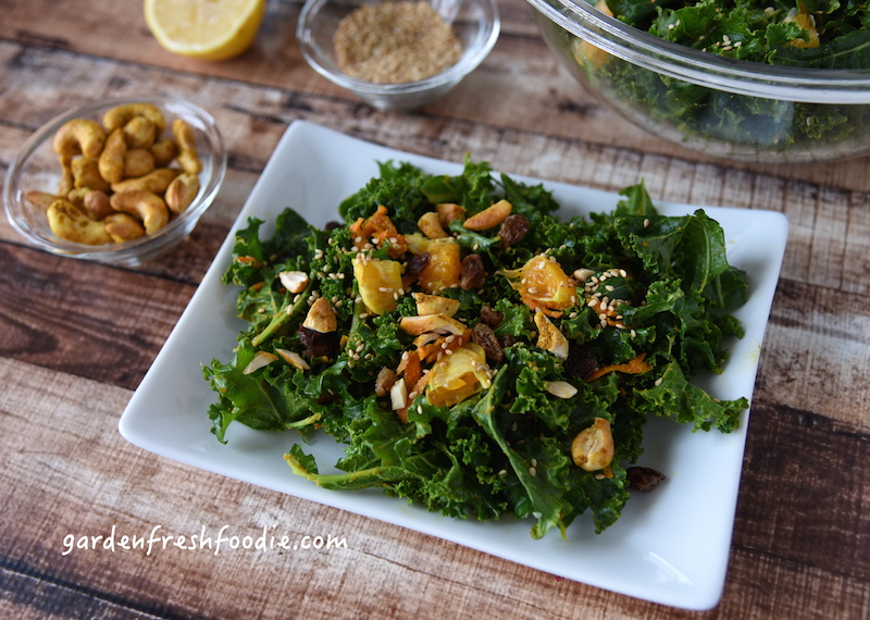 Moroccan Kale Salad Topped With Curried Cashews