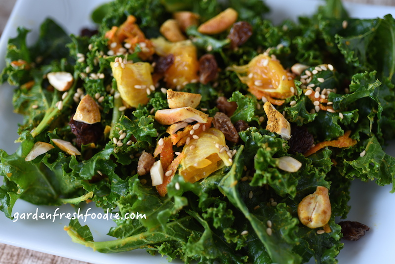 Upclose Moroccan Kale Salad With Curried Cashews