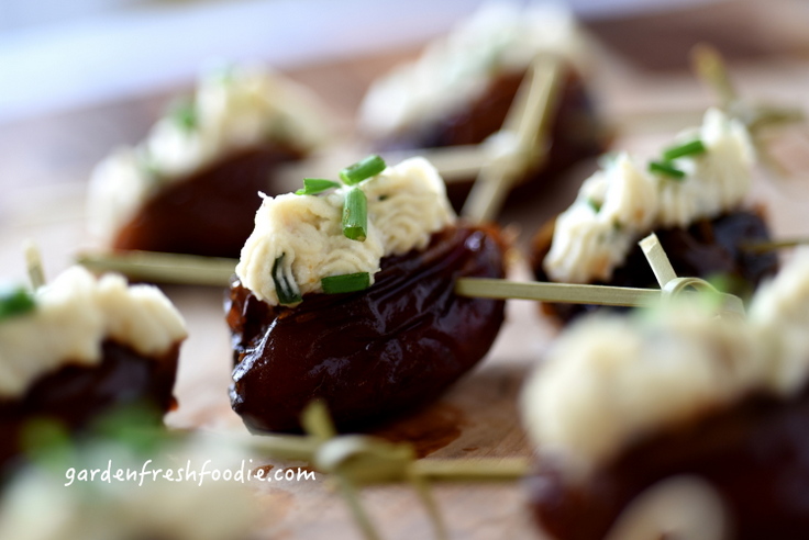 Balsamic Dates Stuffed With Chived Cashew Cream Cheese Up Close