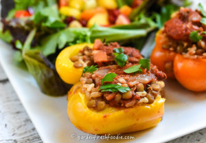 Close Up Italian Stuffed Pepper With Lentil Stew