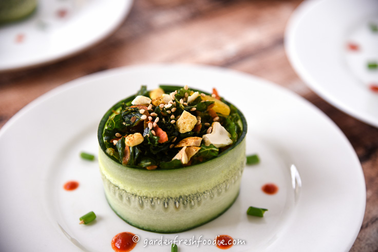 Moroccan Kale Salad Plated With Cucumber