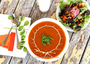 Creamy Moroccan Carrot Soup With Cashew Sour Cream and Salad