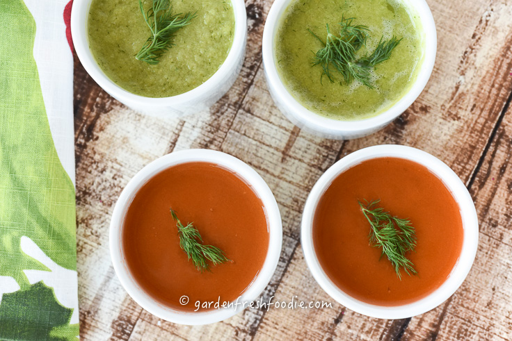 Creamy Spring Pea Soup and Raw Dilled Out Carrot Soup