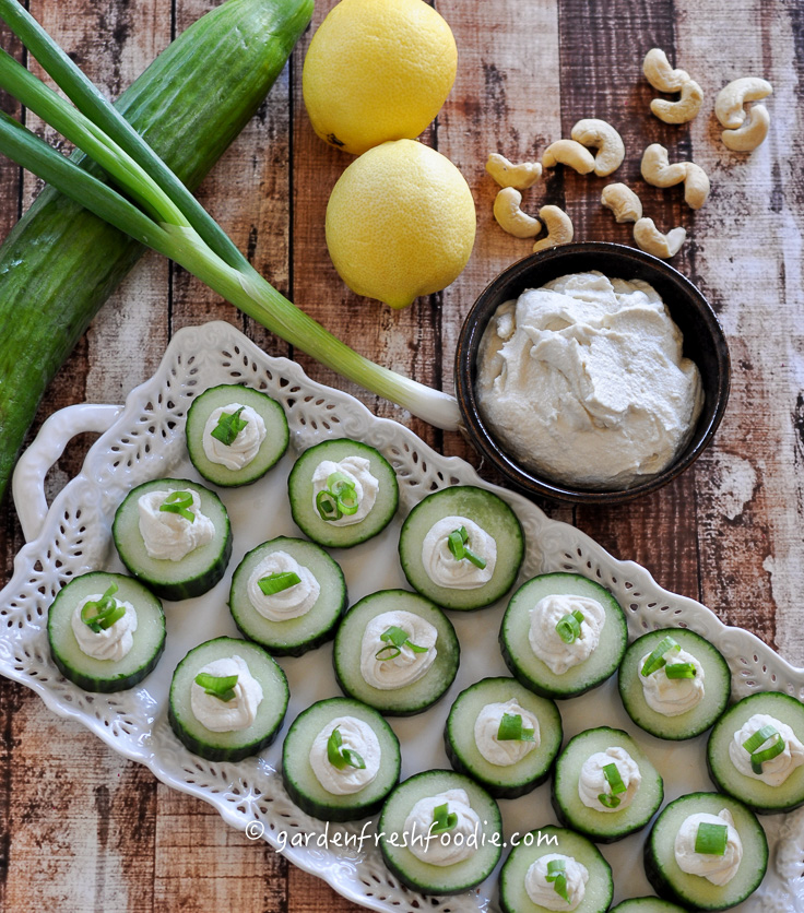 Cucumber Rounds Topped With Cashew Cream