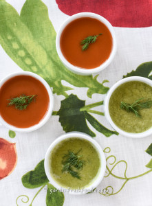 Raw Dilled Out Carrot Soup And Spring Pea Soup