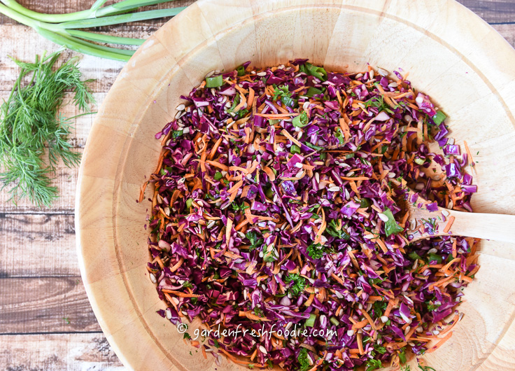 Mixing Red Cabbage Slaw