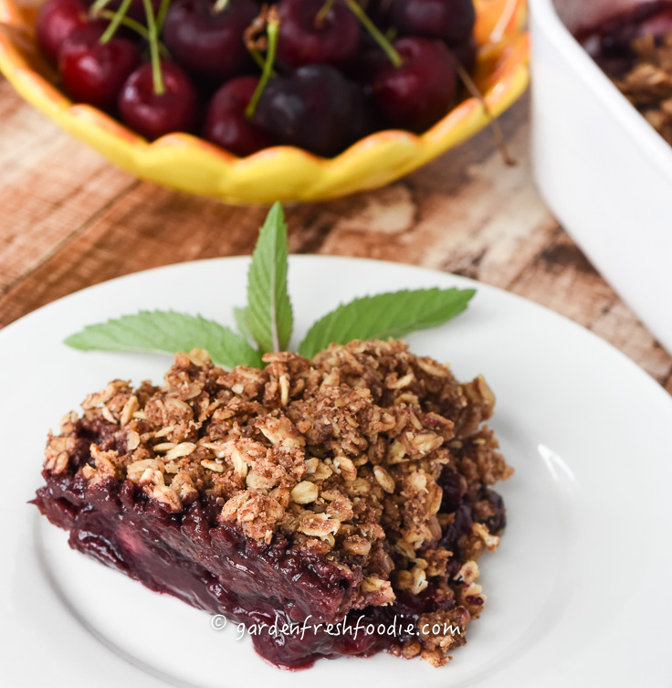 Slice of Cherry Cobbler With Oat Topping