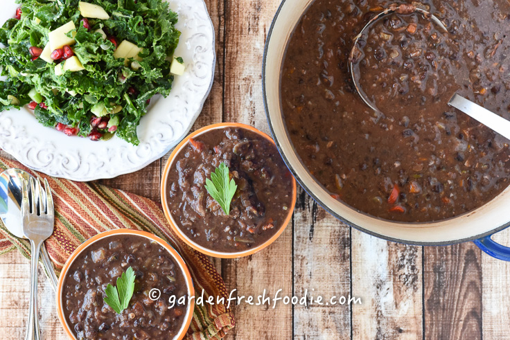 Bowls of Caribbean Black Bean Soup and Kale Salad