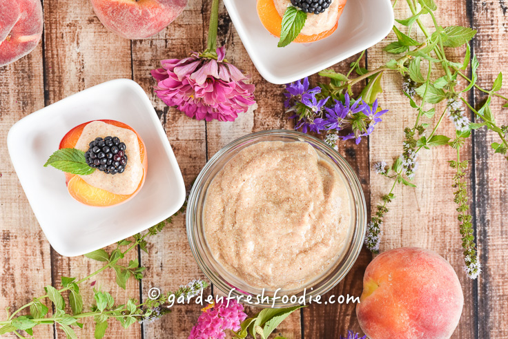 Whipped Pear Topping With Cider Poached Peaches
