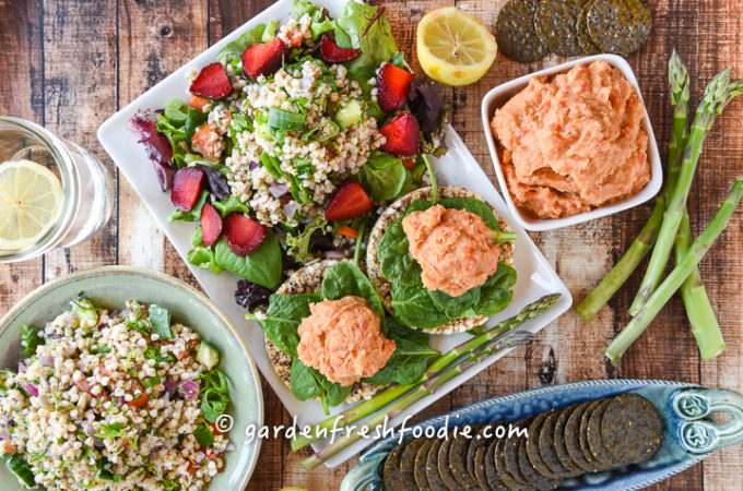 Oil Free Roasted red pepper hummus with Buckwheat Tabbouleh